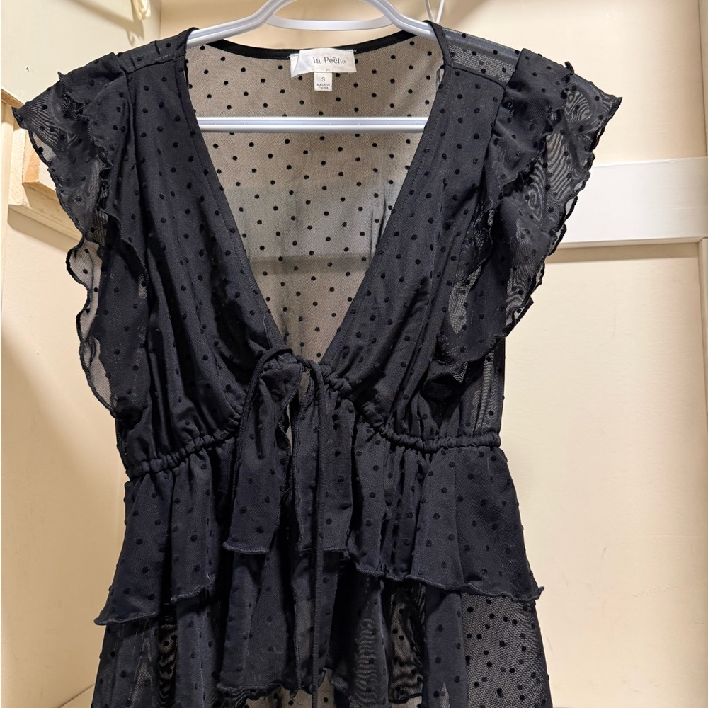 Black Polka Dot Sheer Blouse